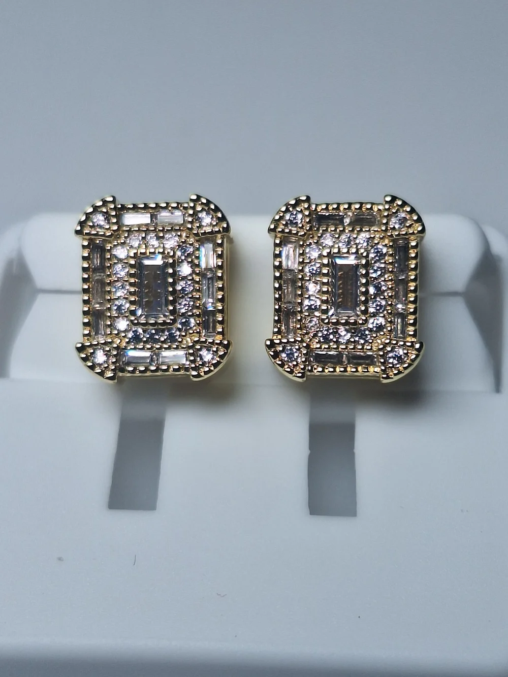 14K Gold Tone Iced Out CZ Stud Earrings – 9.5mm x 11.5mm Large Cluster Micro Pav